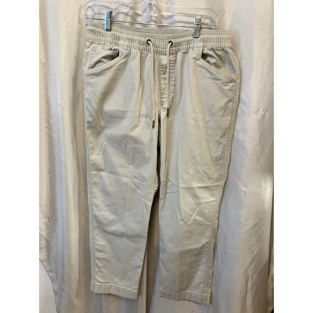 L.L. Bean Flex Pants Men's 28 Tan Flat Front Drawstring Waistband Cotton‎ Blend